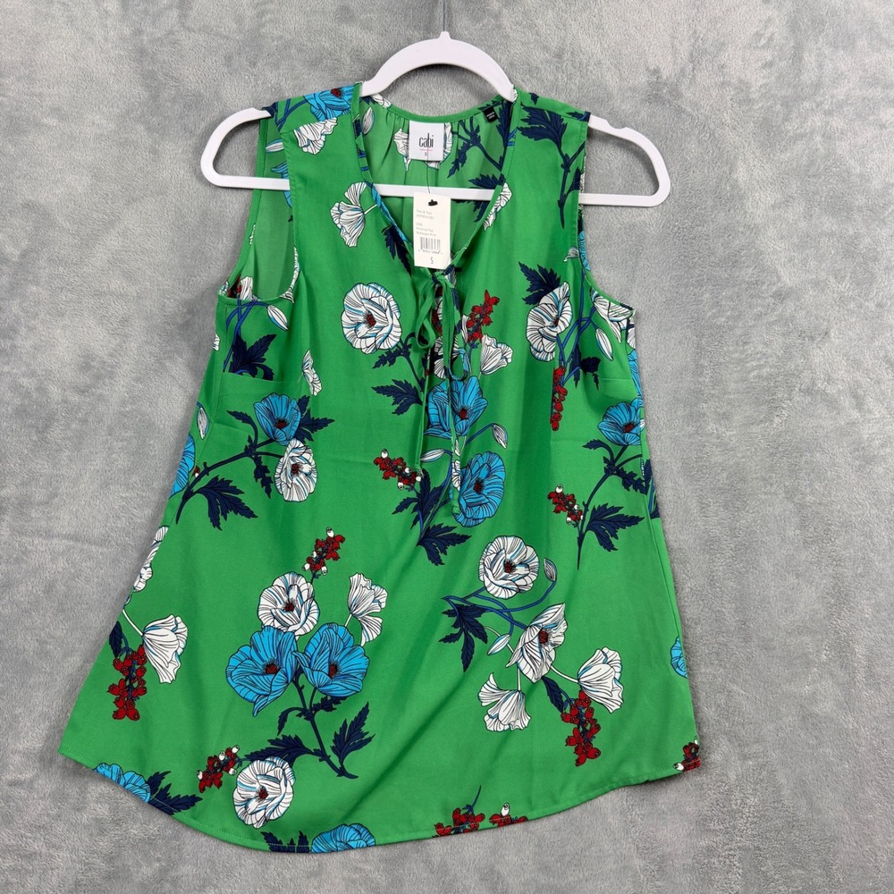 Cabi Womens S Green Primrose Top Wallpaper Print Sleeveless Floral Blouse 3785